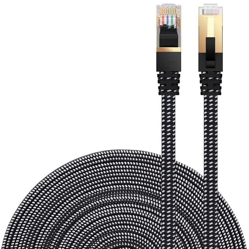 DanYee Cat 8 Ethernet Cable, Nylon Braided 66ft CAT8 High Speed Professional Gold Plated Plug STP Wires CAT 8 RJ45 Ethernet Cable 3ft 10ft 16ft 26ft 33ft 50ft 66ft 100ft(Black 66ft) - Image 1